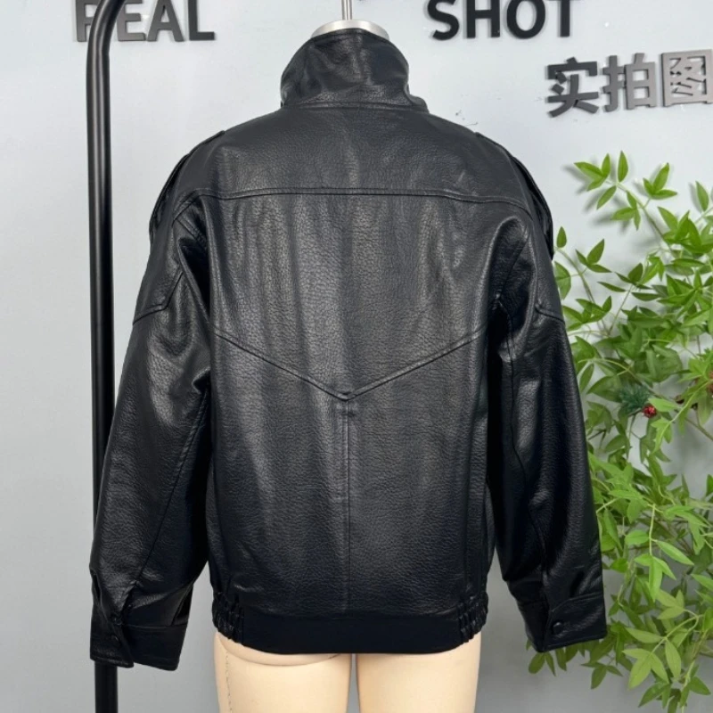 Black Women's Fuax Leather Jacket Short Zipper Stand PU Coat Long Sleeve Casual Loose Jackets 2026 Spring New Office Outerwears