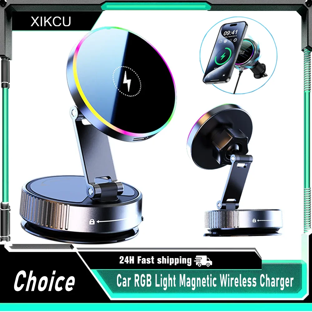 

Магнитное автомобильное беспроводное зарядное устройство 15 Вт, вакуумный кронштейн на присоске, держатель для телефона для Magsafe iPhone 17, 16, 15, 14, 13, 12, станция быстрой зарядки