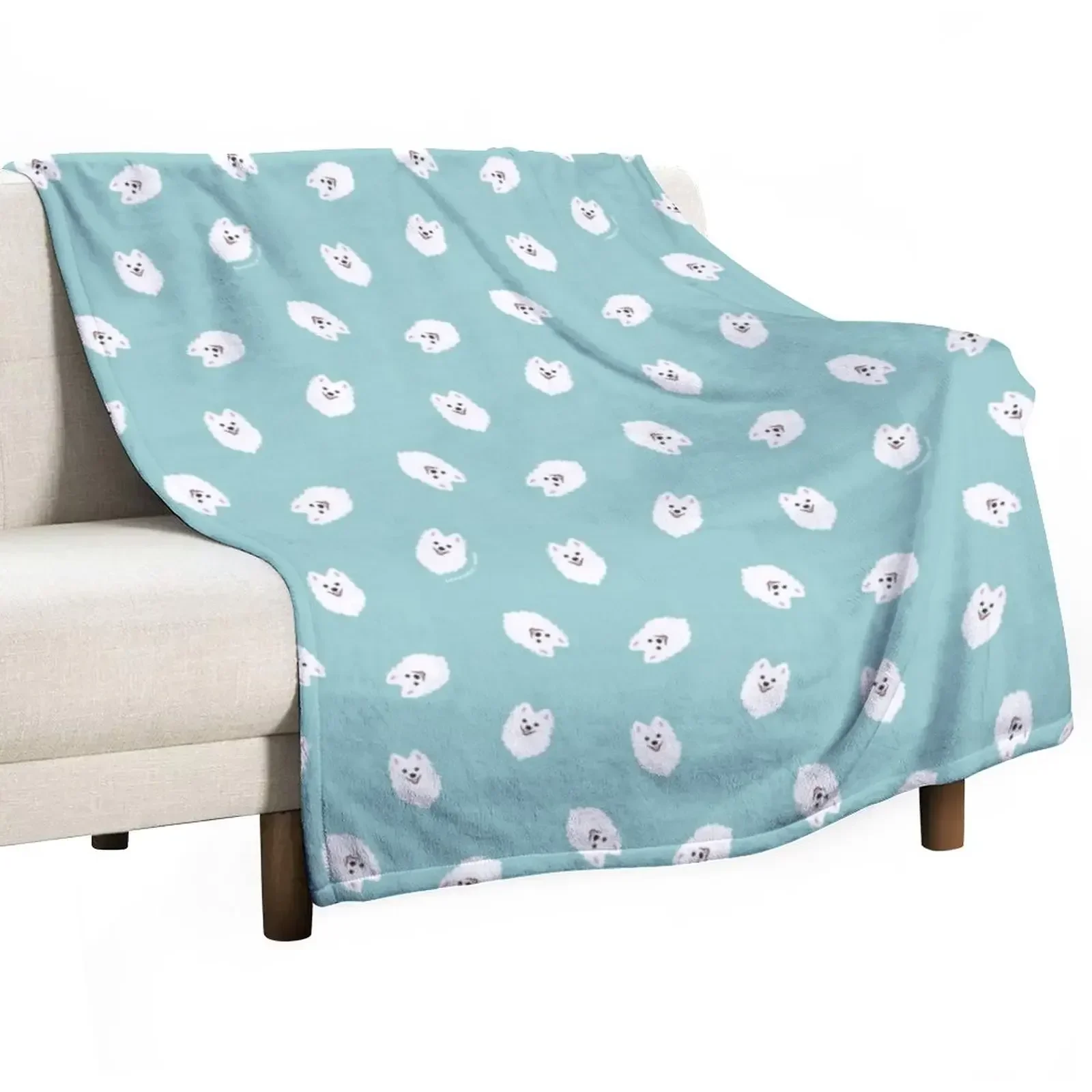 Happy Japanese Spitz Dog Shinji - Aqua Throw Blanket Blankets For Sofas bed plaid Luxury St Blankets