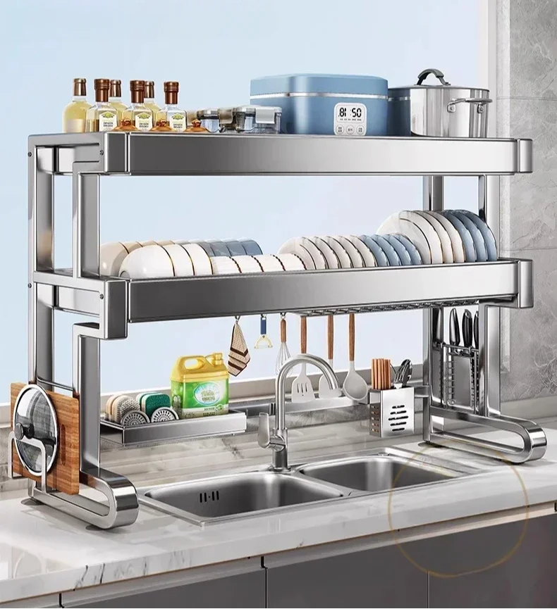 Stainless Steel Kitchen Sink Shelf Dish Storage Sink Multifunctional Dish Drain Dish Rack