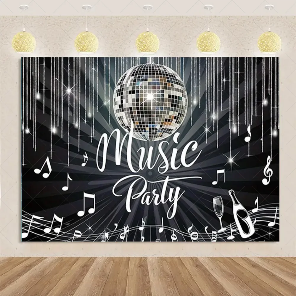 Shining Disco Light Ball Backdrop Dance Floor Background Banner Retro Disco Music Birthday Party Decoration Photography Props 3