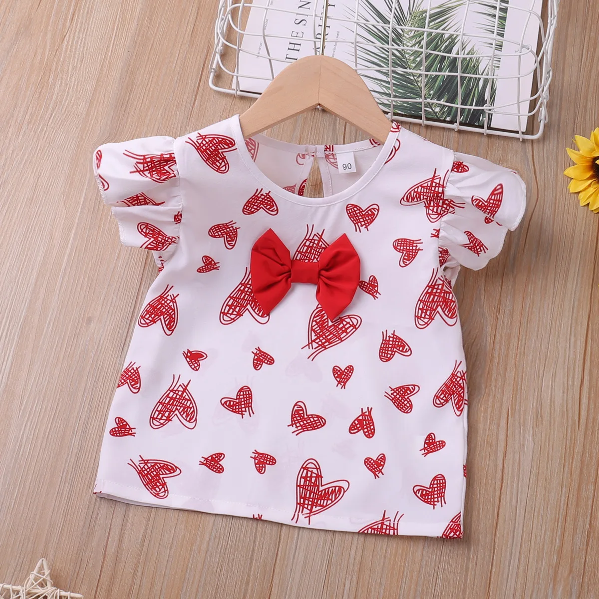 Humor Bear Girls Clothes Set Summer Flying-Sleeve Heart Printed T-Shirt + Shorts 2pcs Casual Children Clothes