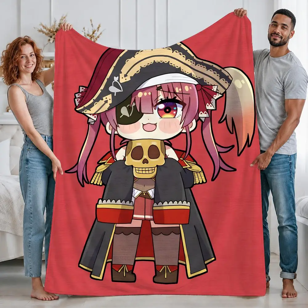 Kawaii Virtual hololive Houshou Marine Throw Custom Printed Flannel Fleece Blanket for Sofa Bed Office Travel & Camping