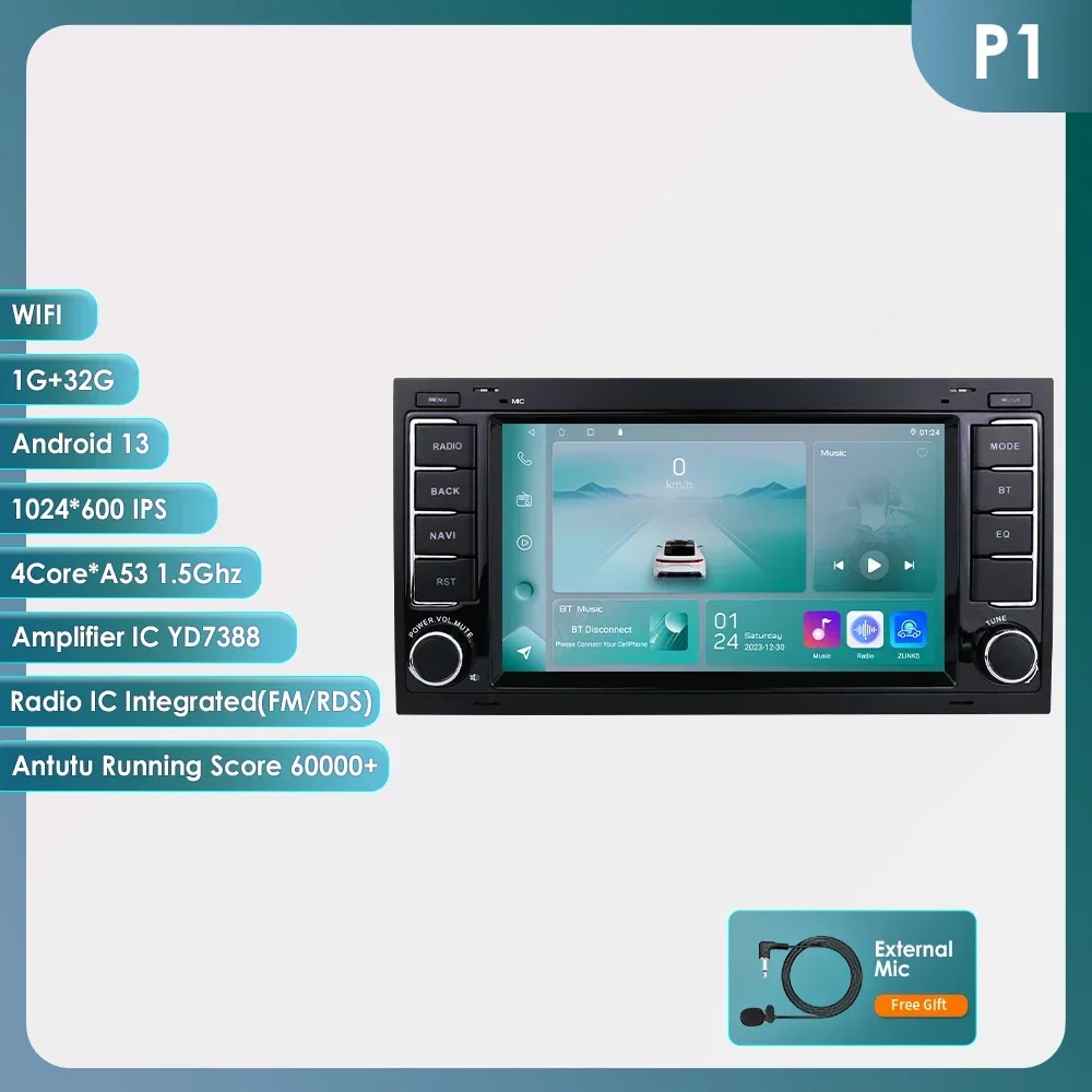 Carplay 4G-LTE 7 ''2Din Android 14 Autoradio GPS voor VW Volkswagen Touareg Transporter T5 Multivan Naviagtion speler Audio WIFI