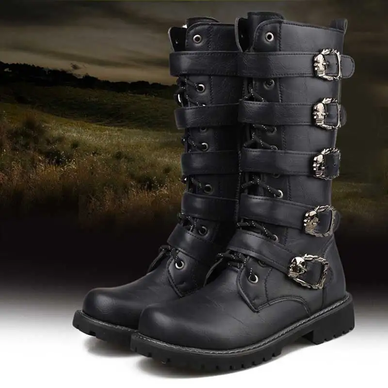 

High boots Korean version of men's boots autumn and winter military boots men's outdoor boots big toe boots zipper boots