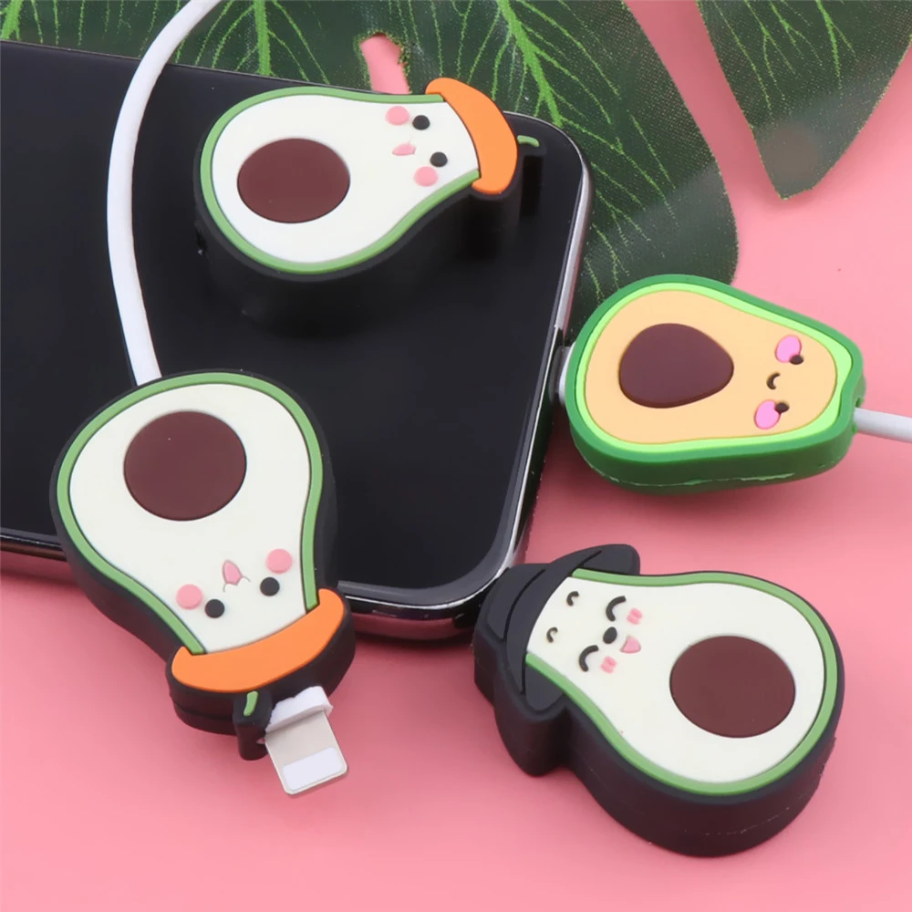 Avocado Cartoon Cable Protector Organizer Charger Protector Cable Winder Cute Data Line Cord Protective Cover For iPhone