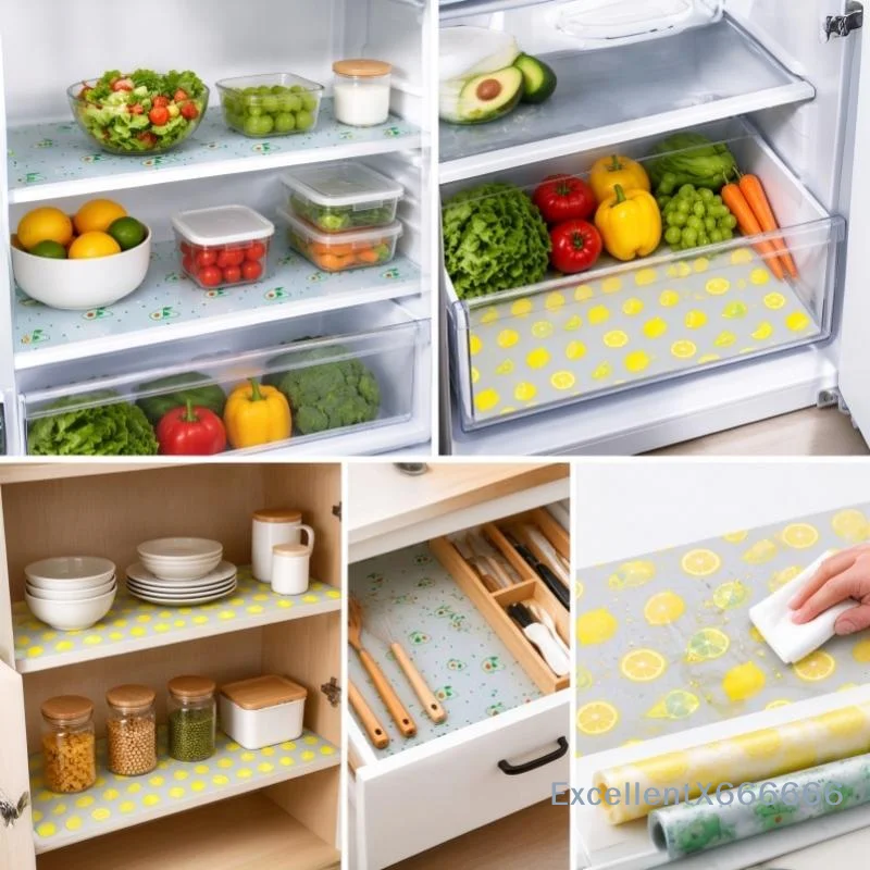 Lemon Gravel Style Refrigerator Liner Anti-Slip Waterproof Oil Proof Easy Clean Mat for Fridge Drawer Shelf Cabinet