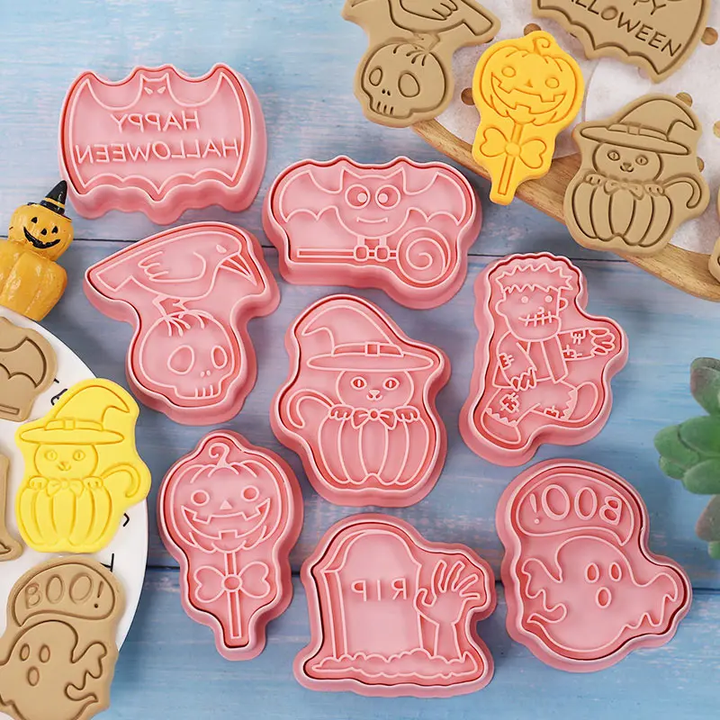 Halloween Cookie Stamp Cutters 8Pcs Ghost Zombie Tombstone Pumpkin Bat Biscuit Mold Fondant DIY Baking Supplies for Halloween view 3