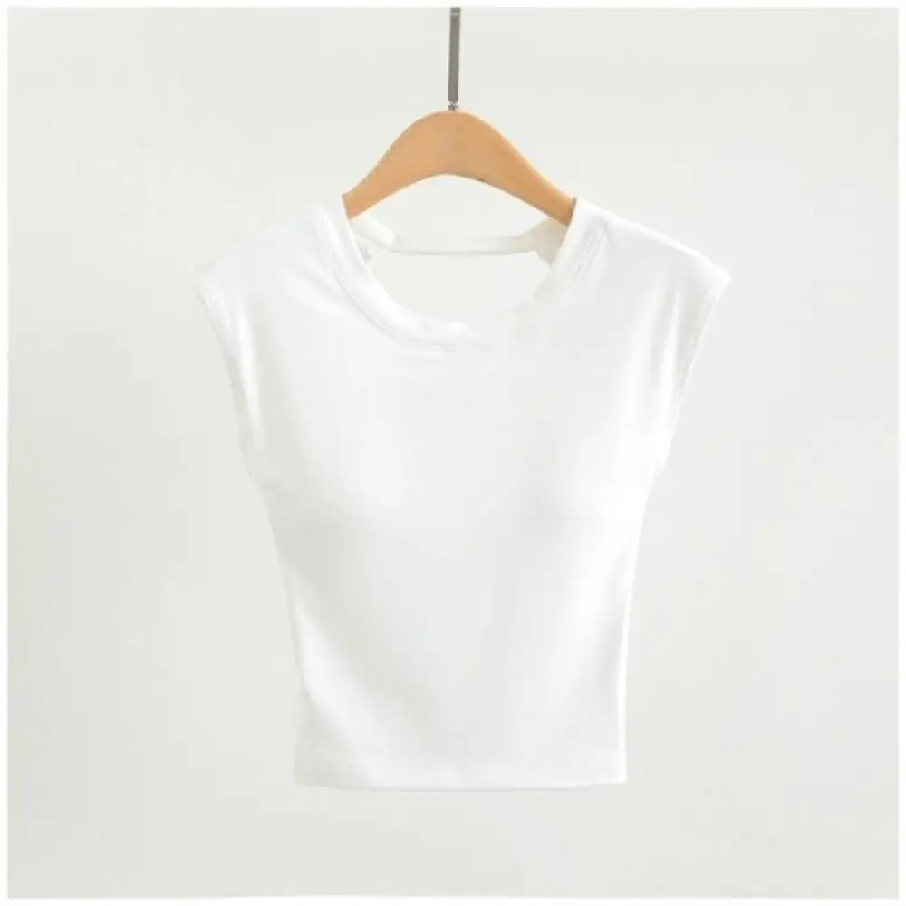 Einfache Chic Backless Schlank Crop Top O Neck Unterhemd Kurzarm Weste Sommer Kreuz Band Solide T Shirts Sommer