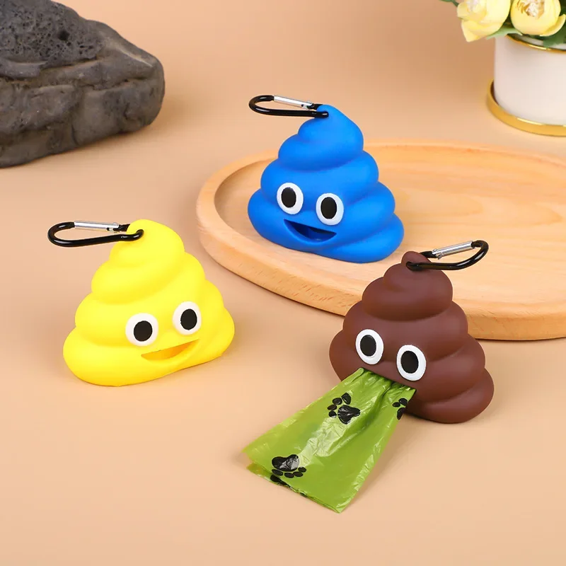 Creative Poop Shaped Pet Poop Waste Bag Dispenser Portable Pet Bin Bag with Clip Pet Dog Leash Outdoor Walking and Travel