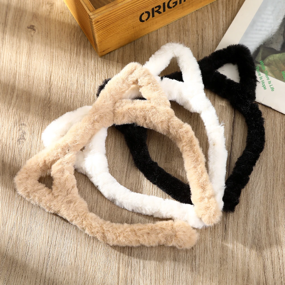 AWAYTR Cat Ear Headband Plush Winter Furry Rabbit Ear Hairband Hair Hoop for Women Hair Accessories Party Costume Headwear