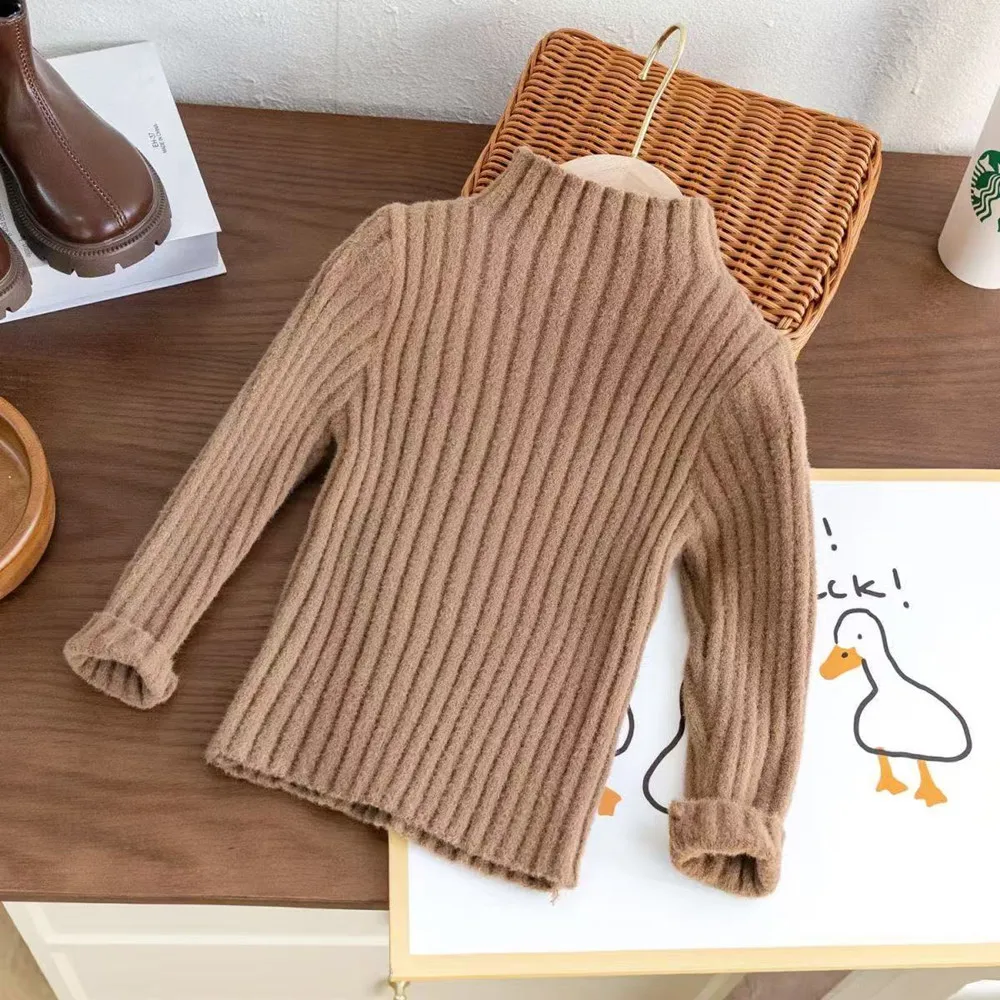 

2-7 Years Kids Girls' Sweater 2025 New Autumn And Winter Children's Thick Half High Collar Versatile Knitted Sweater 90-140CM