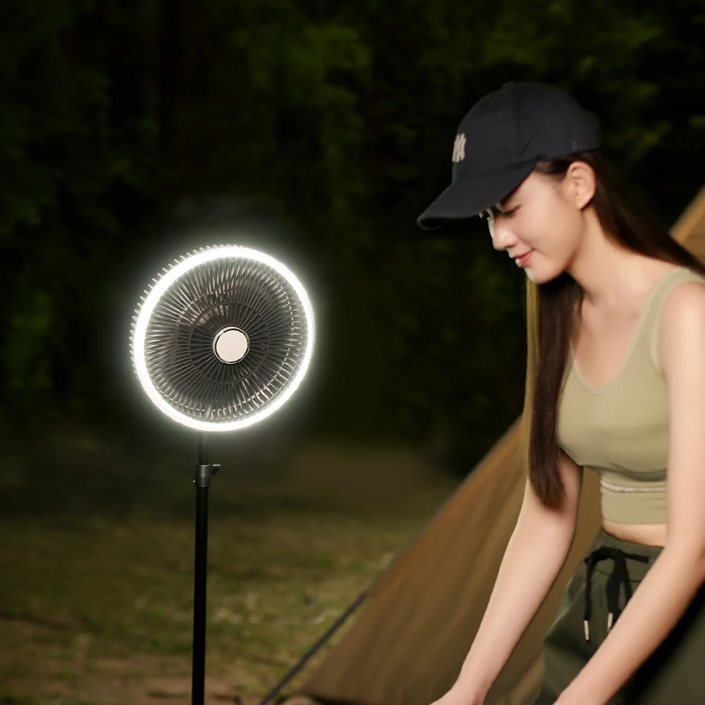 10000mAh USB Camping Ceiling Fan with Remote Control Floor Stand Cooling Fans Rechargeable Wireless Vertical Table Fan Outdoor