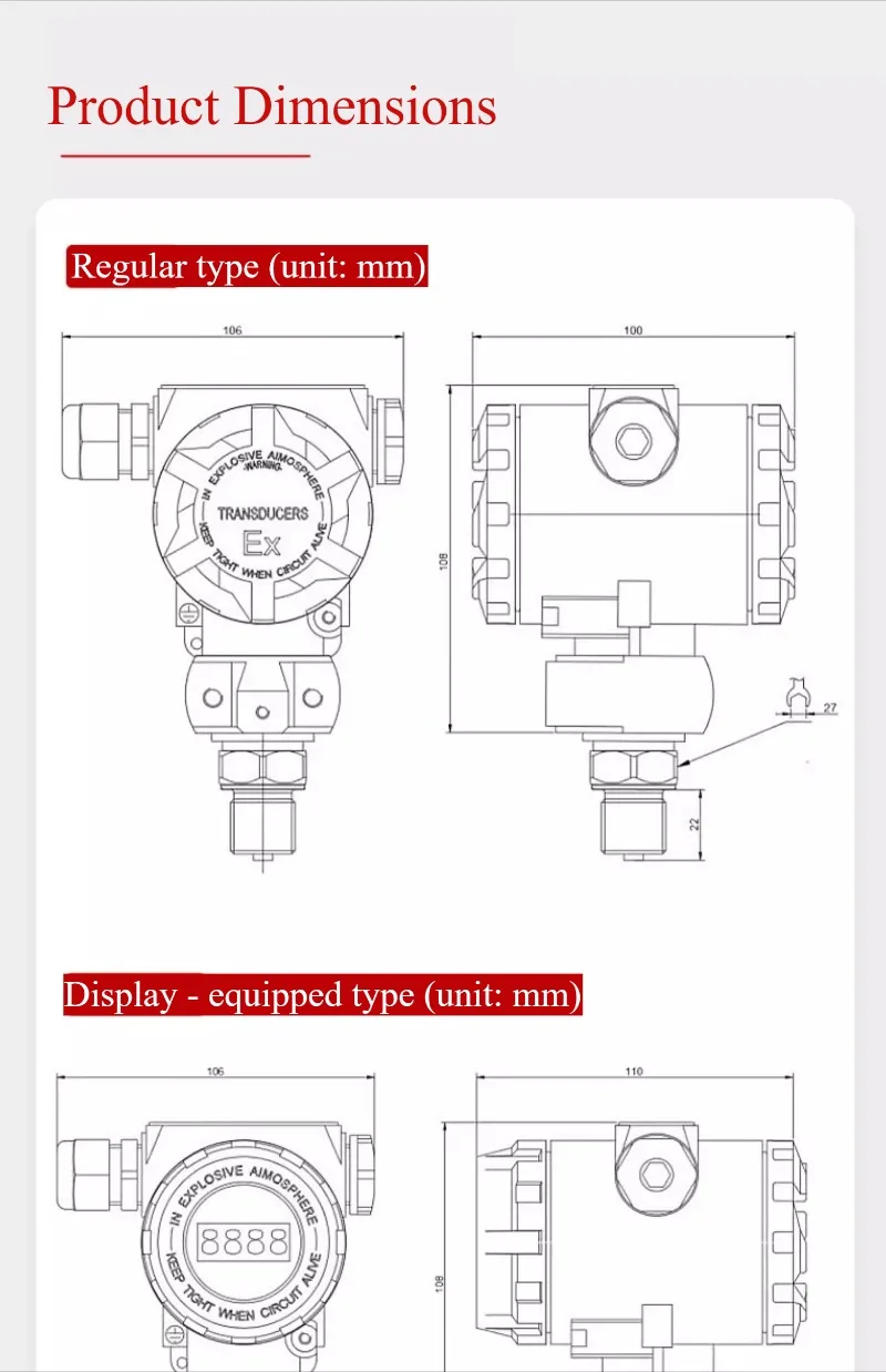 MIK-P400 2088 Pressure Transmitter with Display, Diffused Silicon Vacuum Negative Pressure Sensor, Intelligent Pressure