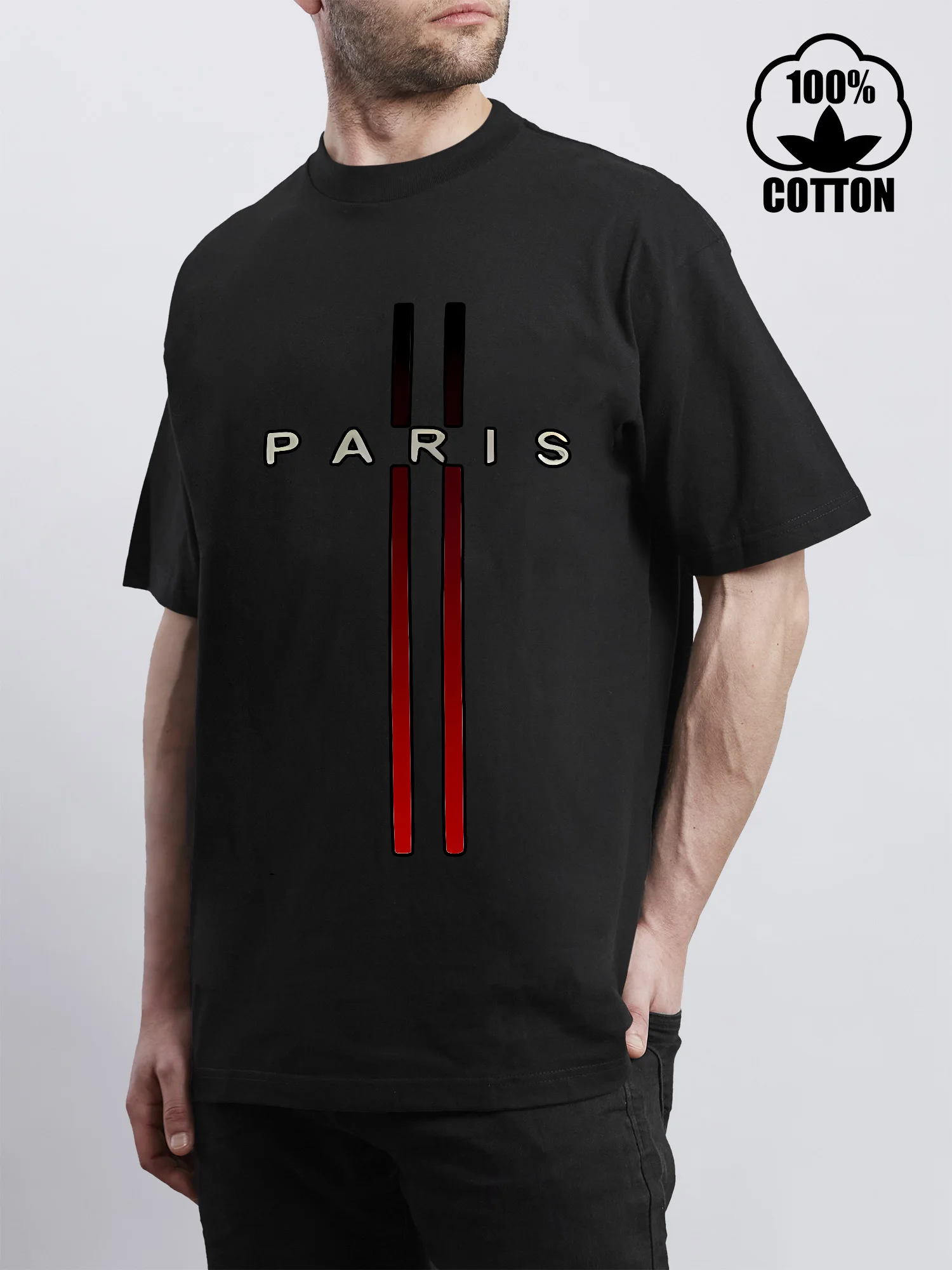 تي شيرت باريس للرجال بأكمام قصيرة ورقبة دائرية من القطن الخالص للرجال #1