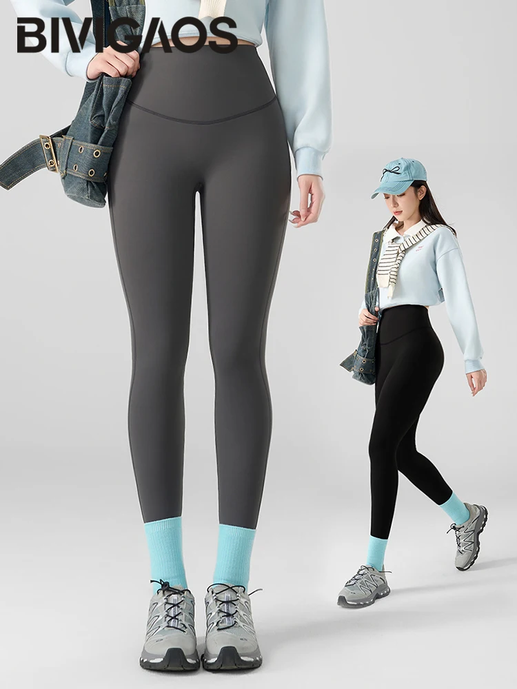กางเกงเลกกิ้งโยคะ BIVIGAOS รุ่น Autumn Winter 3D ผ้า Sharkskin อุ่นสบาย สำหรับผู้หญิง ยืดหยุ่น กระชับรูปร่าง ผ้าขนแปรงนุ่มเบา เหมาะสำหรับออกกำลังกายและเล่นกีฬา