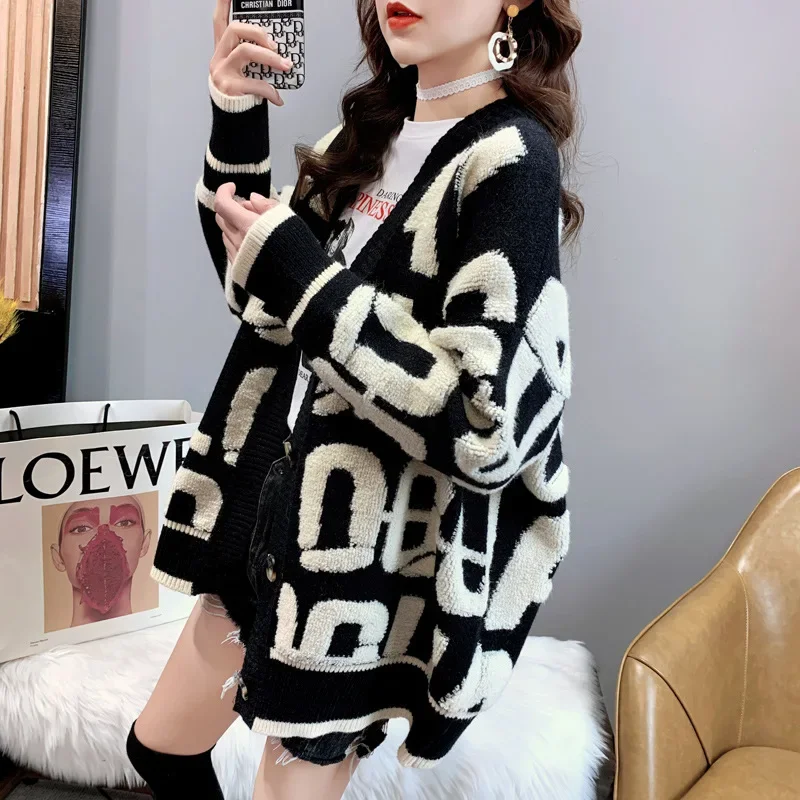 

Autumn Winter Y2K Elegant Fashion Lady Cardigan Harajuku Loose Casual Sweater Tops Women Outerwear Long Sleeve Button Sweaters