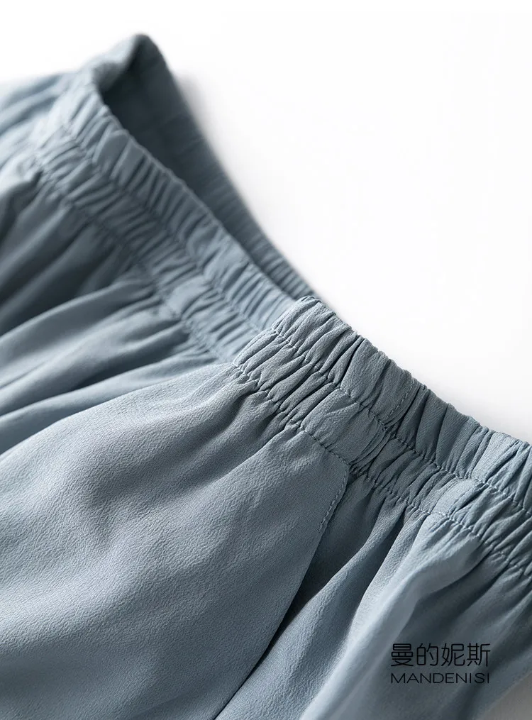 Tcyeek 100% Natural Silk Pants Women Summer Clothes Casual Elastic Waist Wide Leg Pants Solid Color Woman Trousers Streetwear