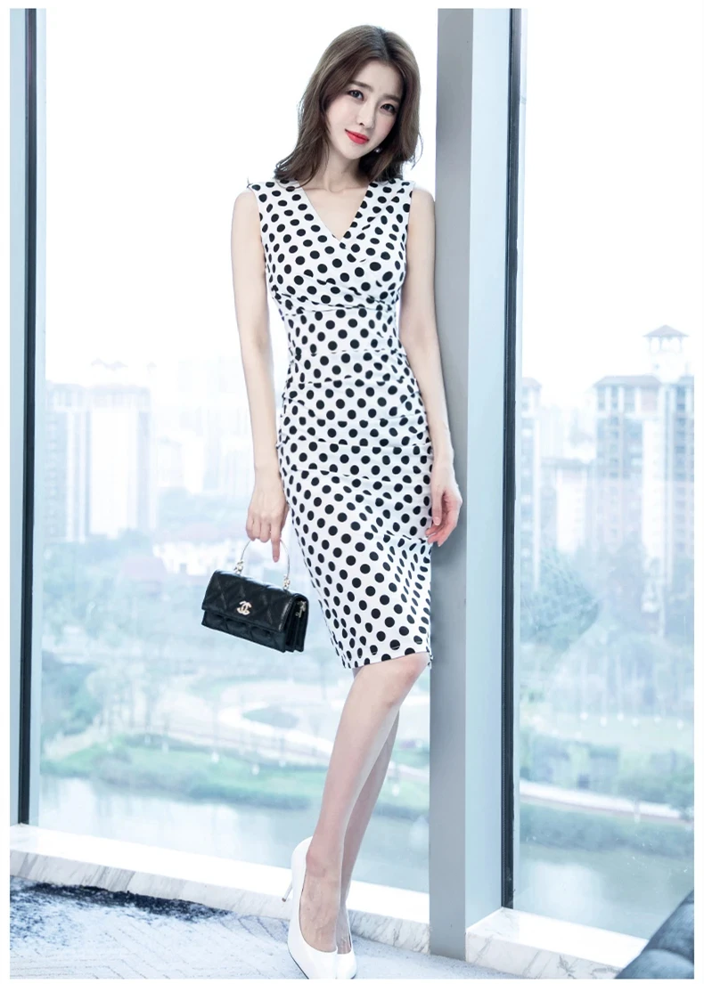 

new summer office lady fashion casual plus size female women girls sleeveless dot dress