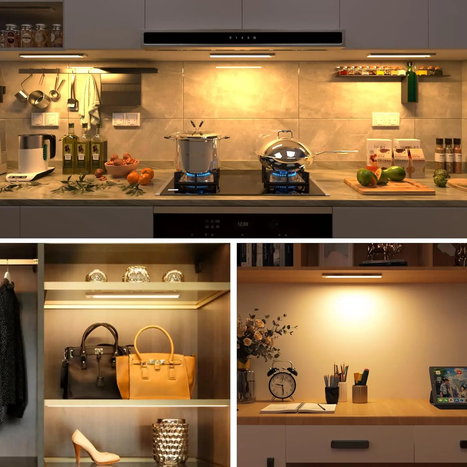 LED Under-Unit Light Kitchen, Dimmable USB Rechargeable LED Motion Sensor Cabinet Lights, 20cm/30CM  Under-Unit Strip Lighting