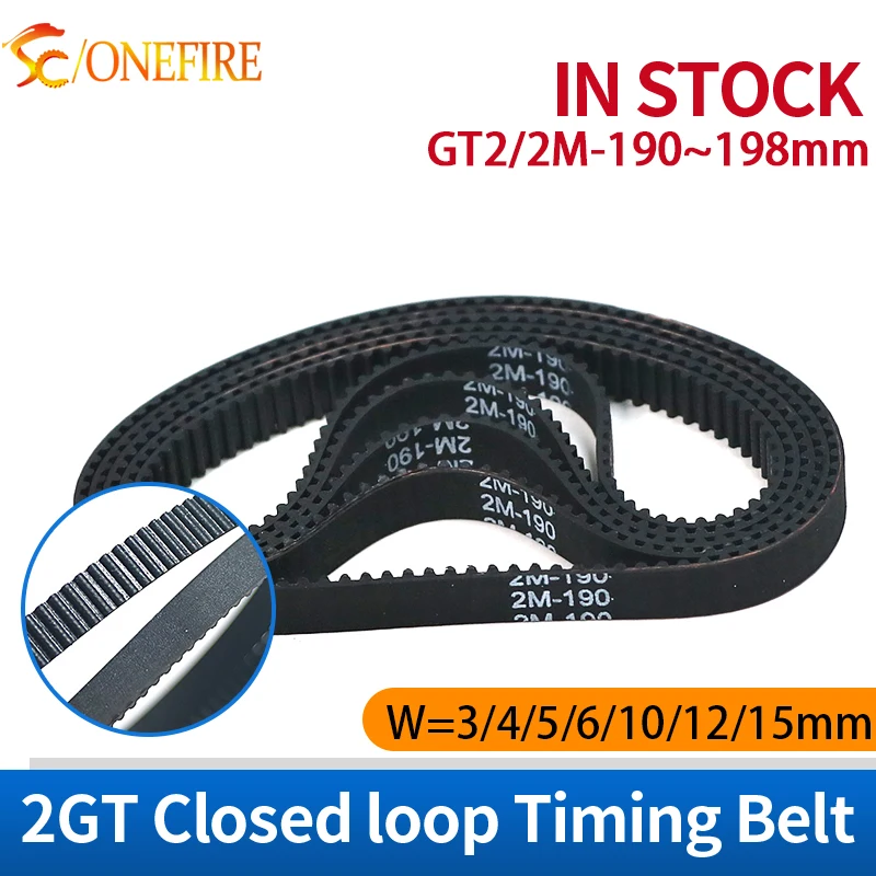 GT2 Timing Belt Perimeter 190 192 194 196 198mm Width 3mm 4mm 5mm 6mm 10mm 12mm 15mm 2GT 2M Synchronous Belt