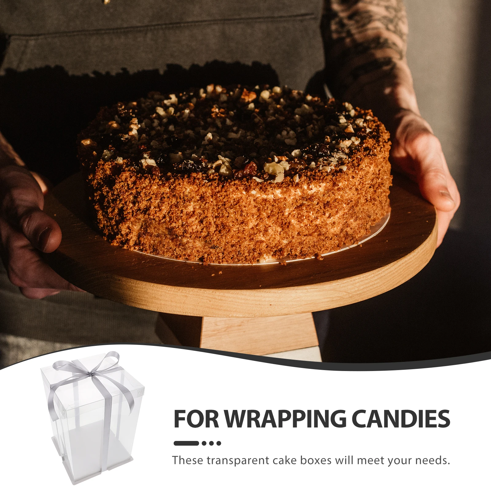 

4 pcs Cake Box Transparent Clear Dessert Storage Case For Birthday Cake Packing Container Candy Gift Box Party Favor Packaging