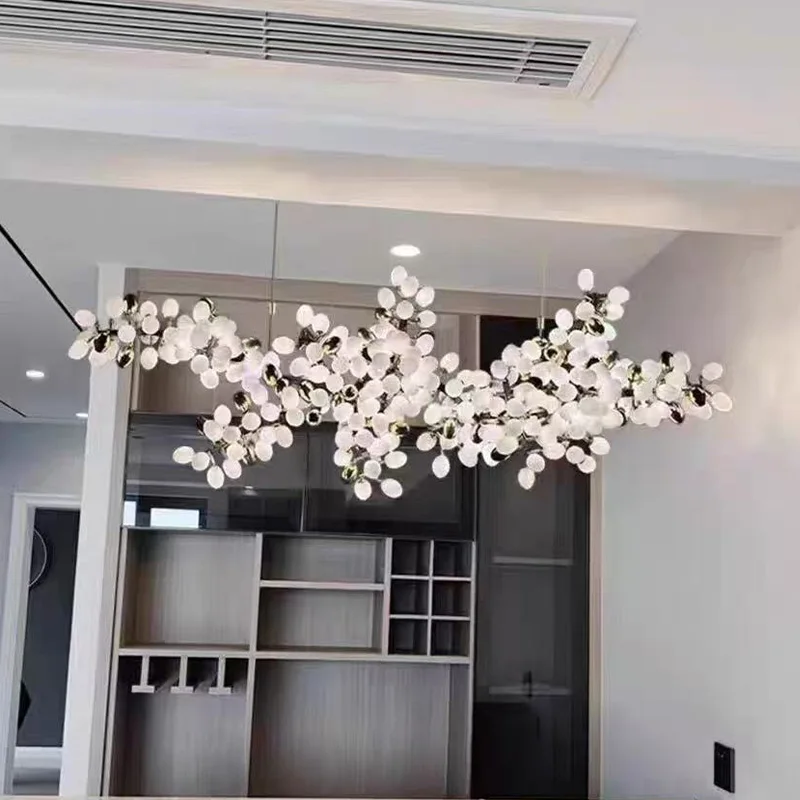 

2025 Gold Metal Chandelier White Jade Glass Grape Shade Pendant Light 3 Color Dimmable for Living Dining Room