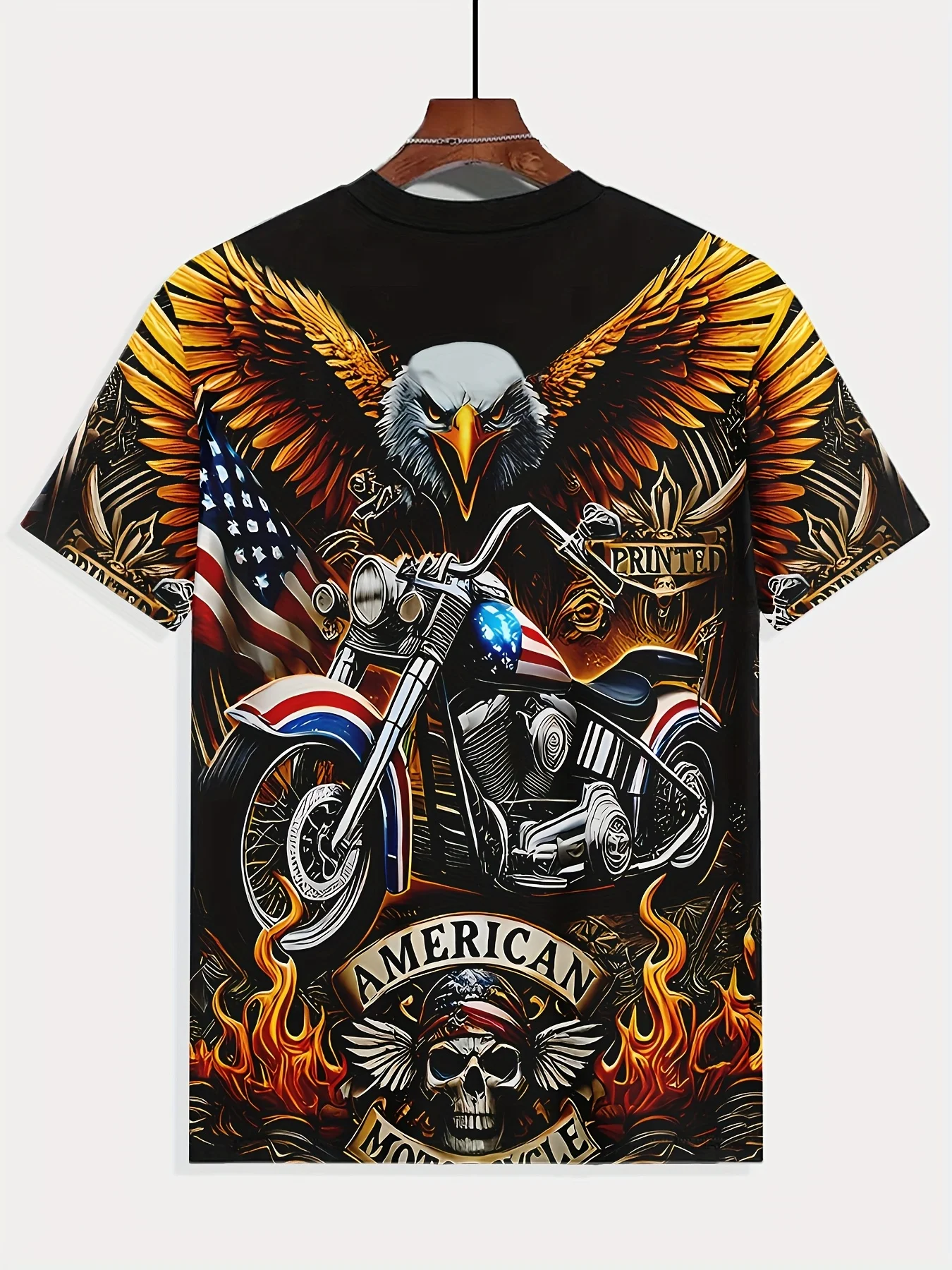 Herren American Eagle Motorrad-Print T-Shirt Lässiger O-Ausschnitt Kurzarm Vintage Biker Grafik-T-Shirt Streetwear Oberteil – Detail 4
