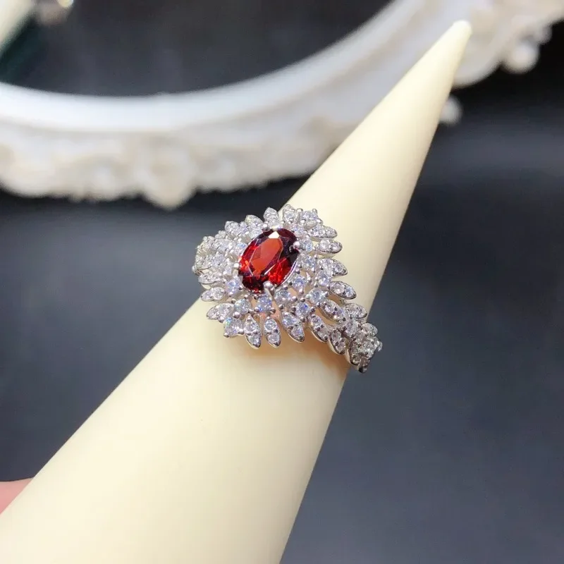 YULEM Genuine natural Garnet 925 Sterling Silver Rings for Women Colorful Gemstone Jewelry
