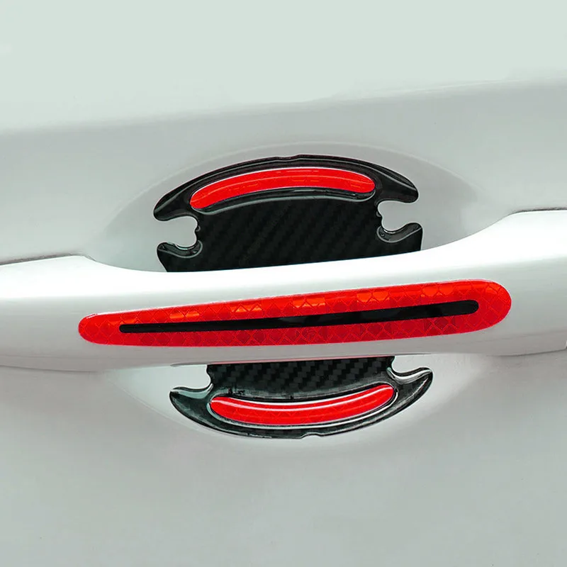 8 General-Purpose 3D Carbon Fiber Car Door Handle Stickers Scratch-Resistant Stickers Car Safety Reflective Strip Auto Stickers image 3
