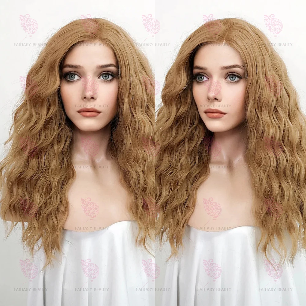 Honey Blonde Golden Curly Synthetic Hair Lace Front Wigs for Woman with Babyhair Soft Heat Resistant Fiber Daily Wigs Cosplay