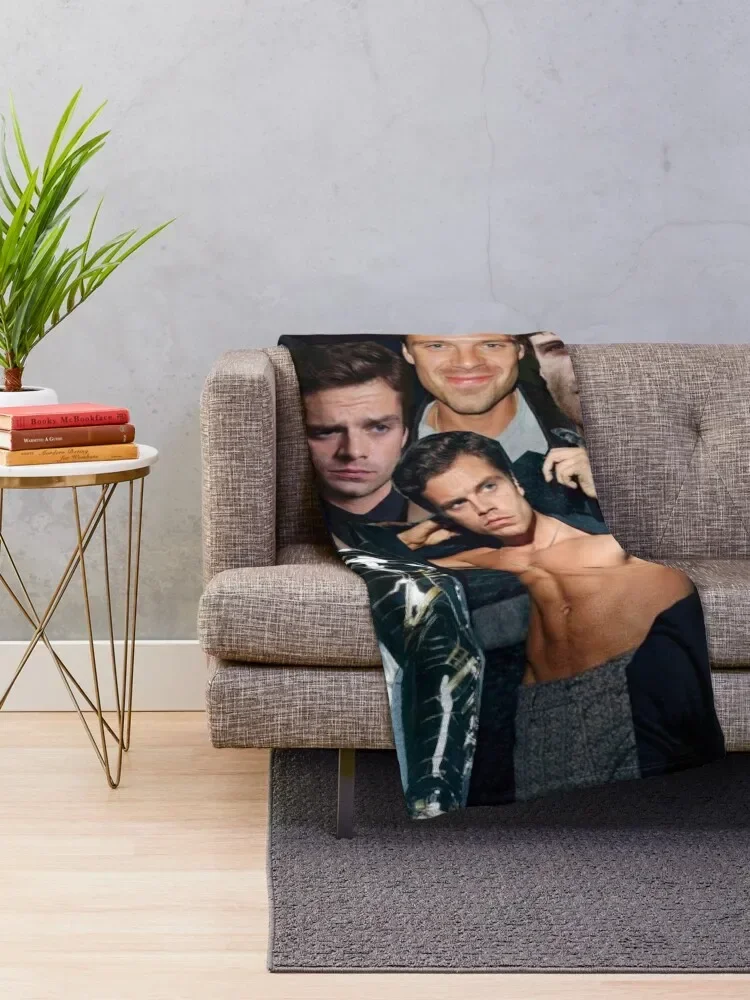 Sebastian Stan Collage Throw Blanket Soft Plush Plaid Sleeping Bag Bed Blankets