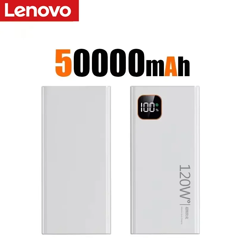 Lenovo 500000 mAh tragbare Powerbank 120 W, superschnelles Laden, große Kapazität, externes Batterieladegerät, Powerbank für Xiaomi iPhone