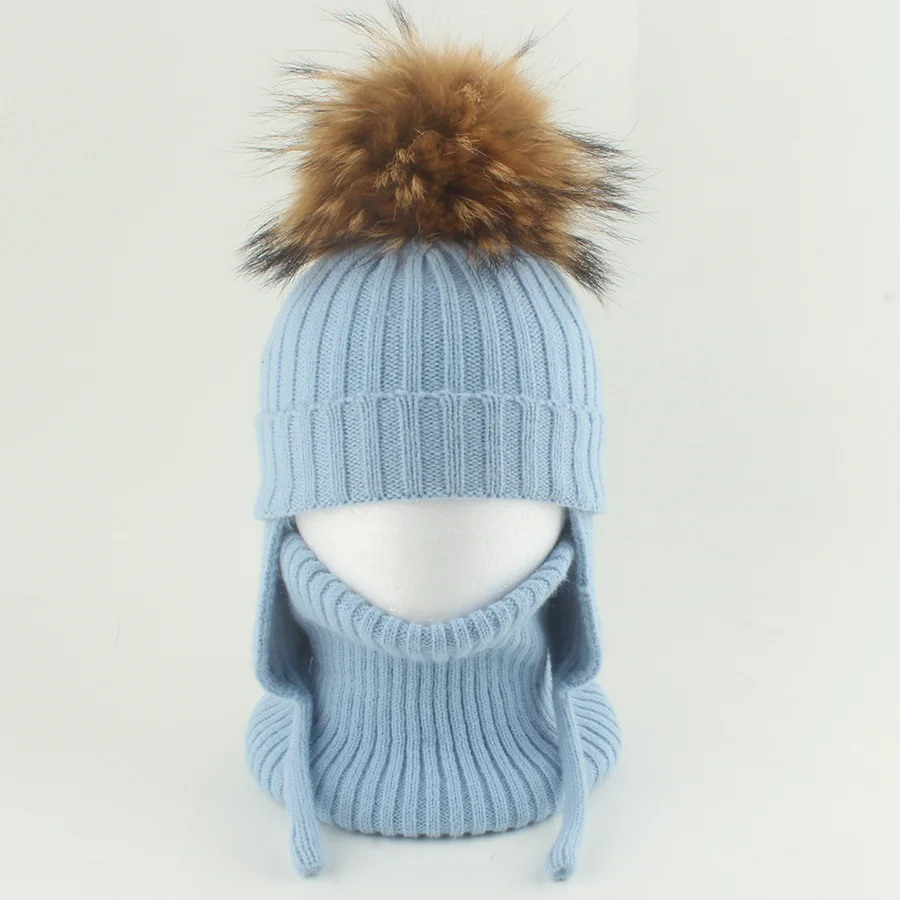 

Fashion Head Cap Hugger Toque Stocking Watch Children Autumn Winter Fur Knitted Hat Scarf Set Warm ear-protecting Baby 2M59