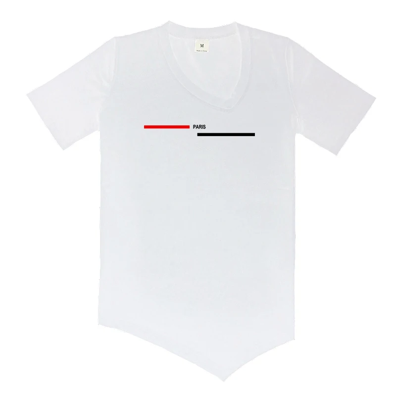 T-Shirt a maniche corte con scollo a v obliquo in cotone da uomo Summer Paris Fashion Slim Fit Tees T-Shirt sportiva Casual con orlo irregolare per