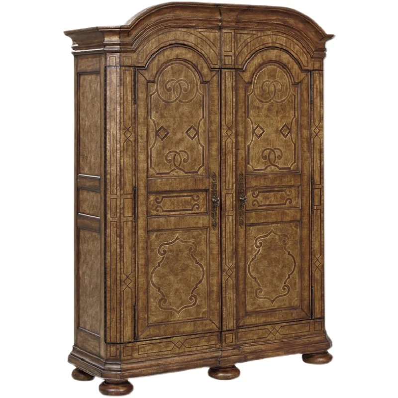 American retro carved solid wood wardrobe storage cabinet old bedroom large apartment villa model room custom furniture