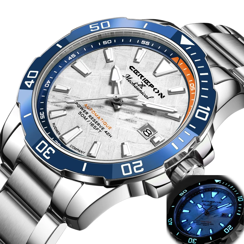 CERIEPON Men's Sports Mechanical Watch 316L Stainless Steel Luminous 50m Waterproof Men Marine Log Explorer Series Perfect Gift