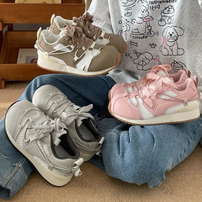 

Женские кроссовки, осенние легкие нескользящие кроссовки на мягкой подошве, удобная модная повседневная обувь с перекрестной завязкой, увеличивающая рост