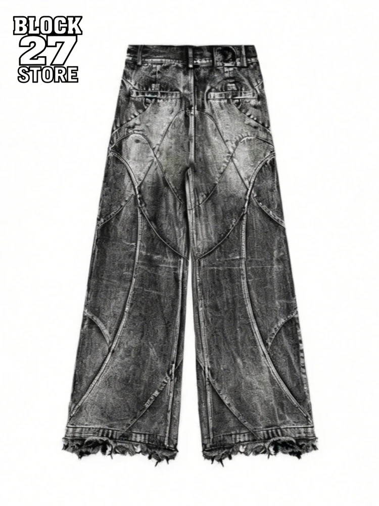

Mens Jeans Vintage Washed American Streetwear High Waist Straight Leg Denim Pants Harajuku Unisex Loose Fit Retro Casual Fashion