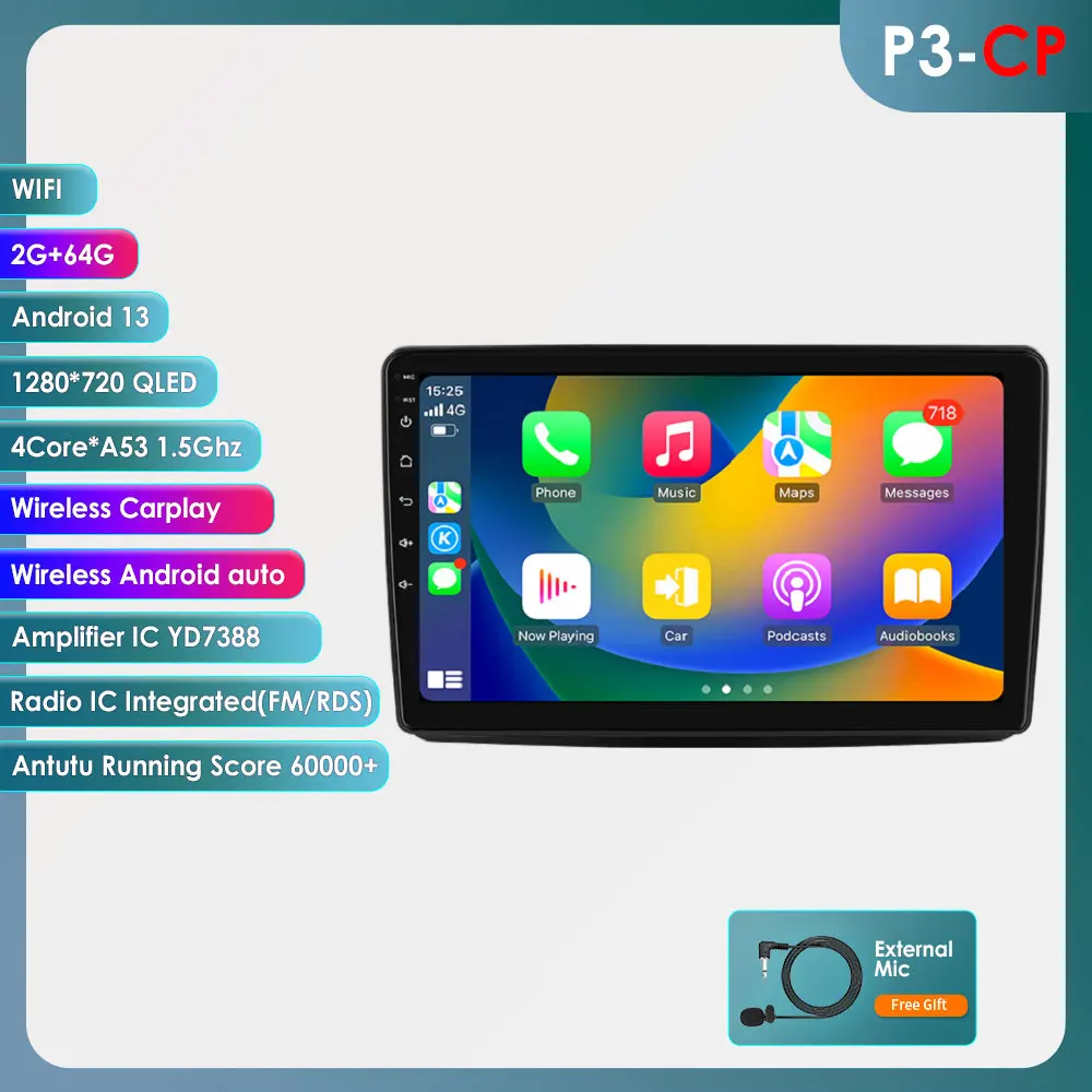 Draadloze Carplay Android13 Autoradio Voor Fiat Panda 2003-2012 Auto Multimedia GPS Speler 4G-LET 2din autoradio 7862 360 Camera