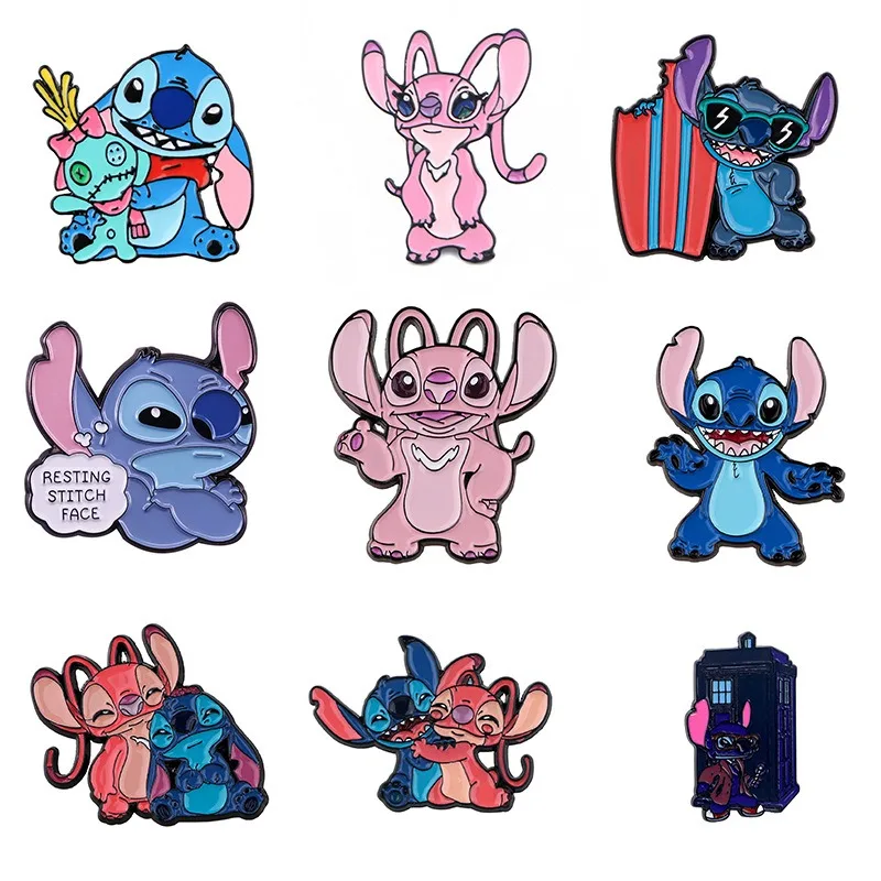 Disney Lilo & Stitch Cartoon Enamel Brooch Anime Figures Stitch Metal Badge Collar Bags Decoration Brooch Children Jewelry Gifts