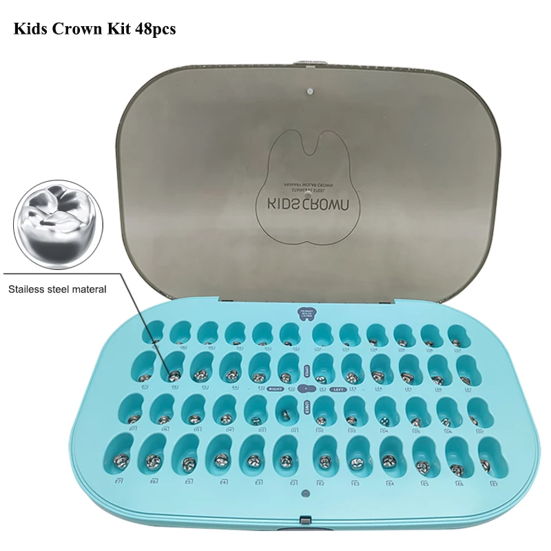 Dental Preformed Kids Stainless Steel Primary Molar Crowns Kit 48Pcs Pediatric Teeth Crown Dentistry Materials SHINHUNG Korea