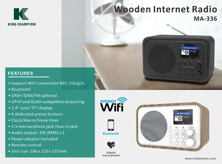 MA-336D Wood Cabinet Internet Radio Wifi with DAB+ DAB FM Rechargeable Portable Radio