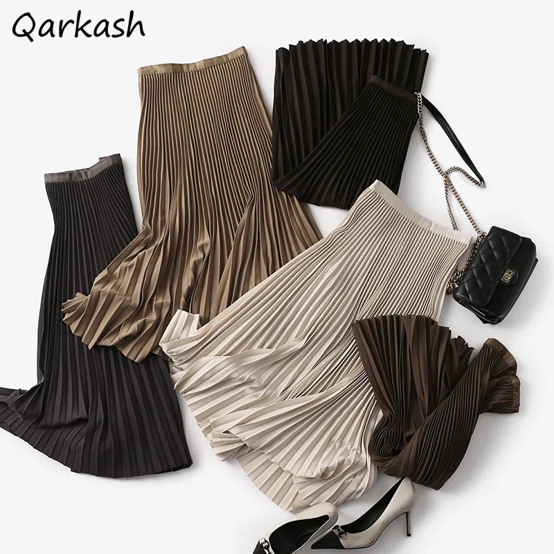 

Плиссированные юбки женские, однотонные, элегантные, винтажные, осенние, нежные, 6 цветов, женские, простые, универсальные, в стиле ампир, на каждый день, с мягкой подошвой, Mujer, новинка