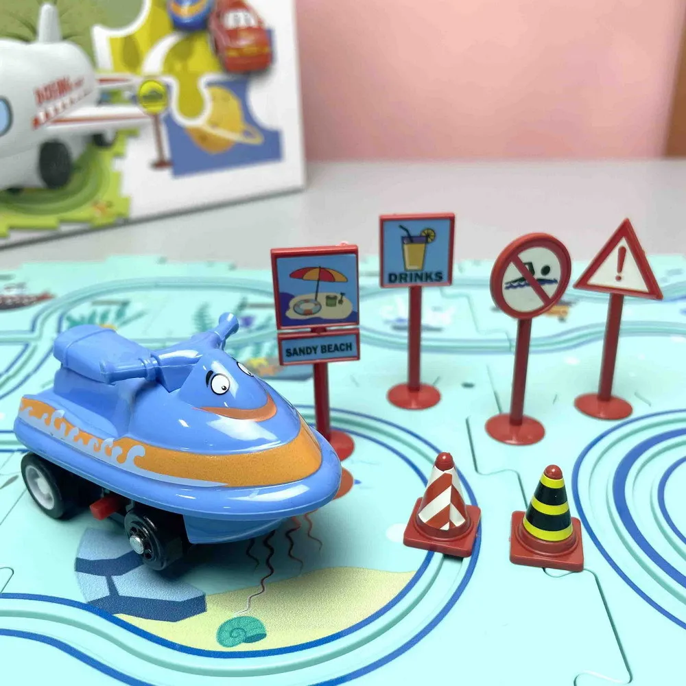 ของเล่นสร้างสรรค์ของขวัญไฟฟ้ารถ Sea World ฉากเด็กสนุกปริศนา 13 ชิ้นไฟฟ้าประกอบรถรางรถปริศนากล่อง Packin B024