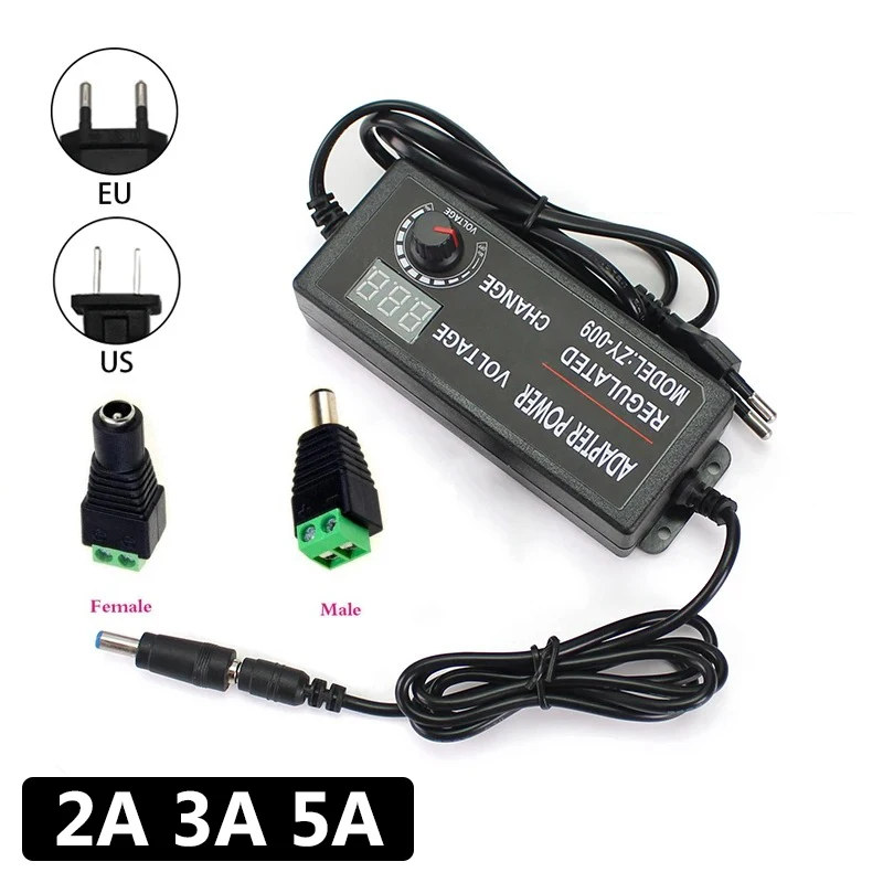 DC Adapter Universal Adjustable Power Adapter Charger AC to DC 3V 9V 12V 24V 2A 3A 5A Power Supply Adapter With DC Female Male