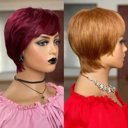 Short Human Hair Wigs Straight Pixie Cut Perruque for Black Women Brazilian Full Machine Made Wig With Bangs Cheap Glueless Wig