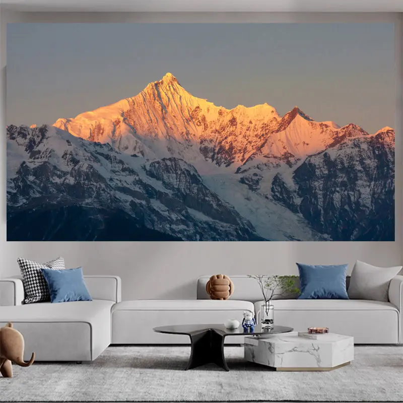 VIKAMA Golden Snow Mountain Peak Tapestry Wall Hanging Sunrise Landscape Photography Nature Aesthetic Wall Art Bedroom Decor