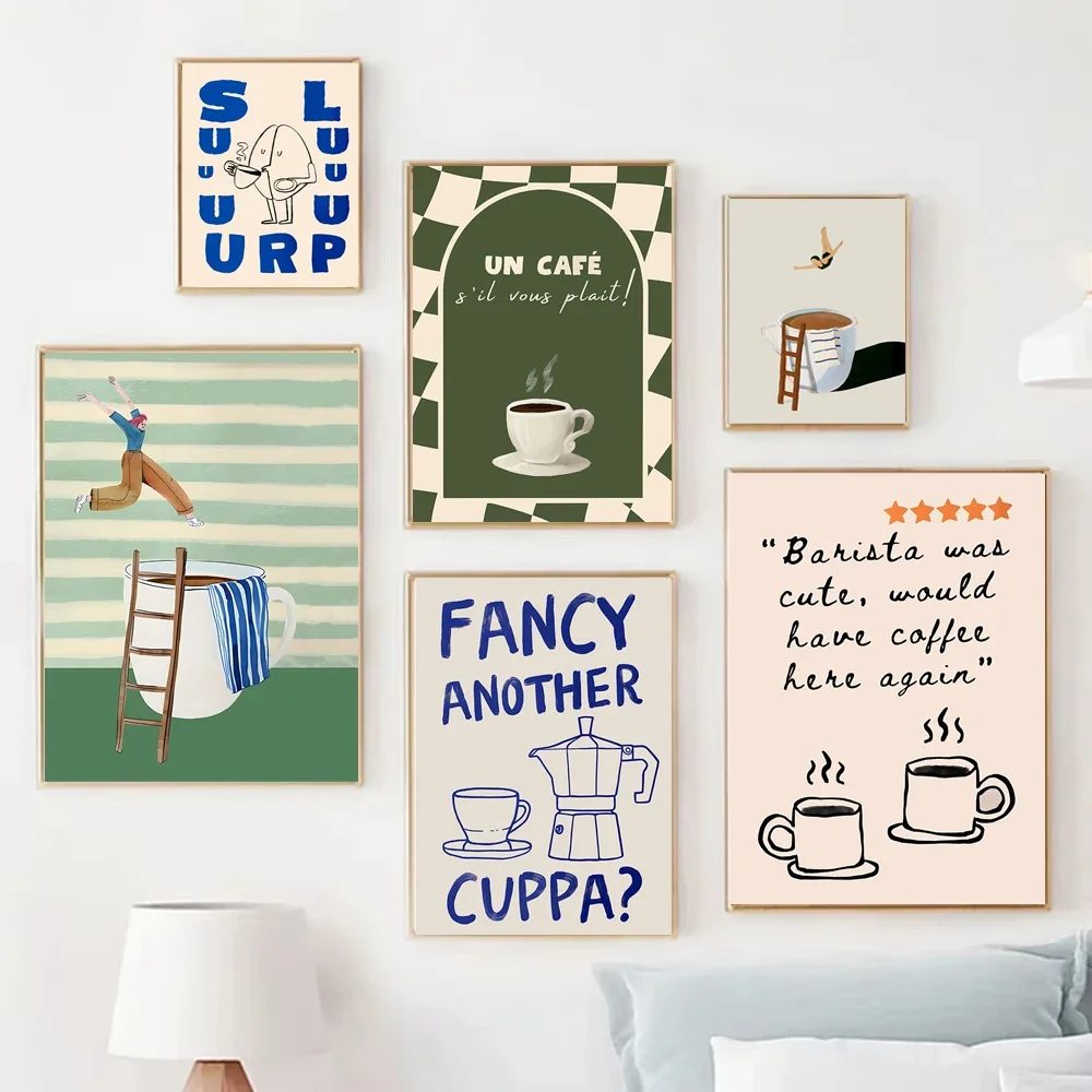 Divertido póster artístico de buceador de café, decoración de pared para cocina, bar de té, decoración de pared para cafeterí