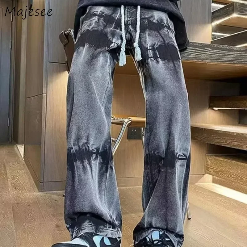 

Jeans for Men Loose Fashion Vintage Streetwear All-match Teens Trendy Korean Style Male Casual Hip Hop BF Drawstring Designs New